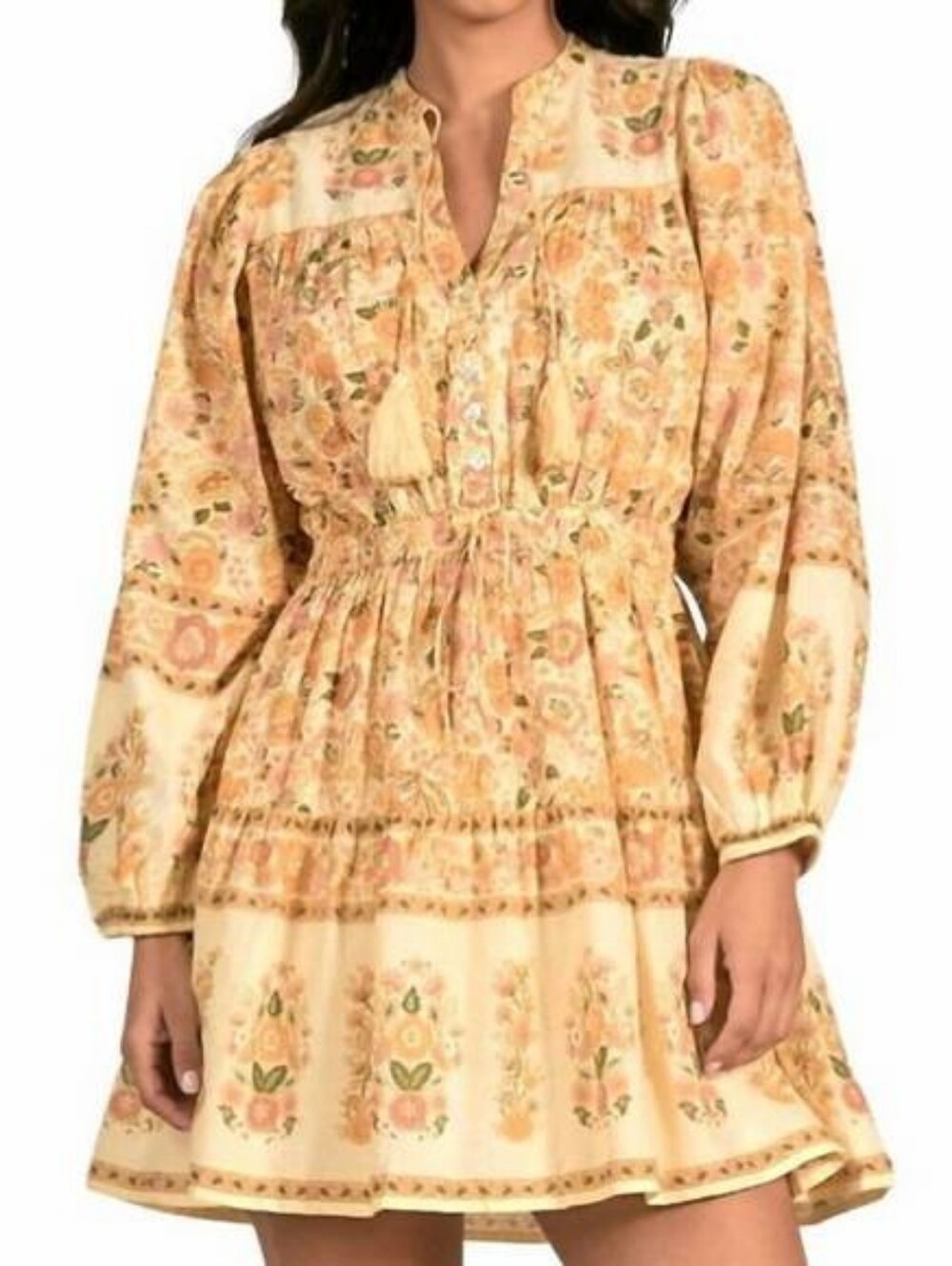 Elan Boho Elastic Waist Floral Mini Dress M